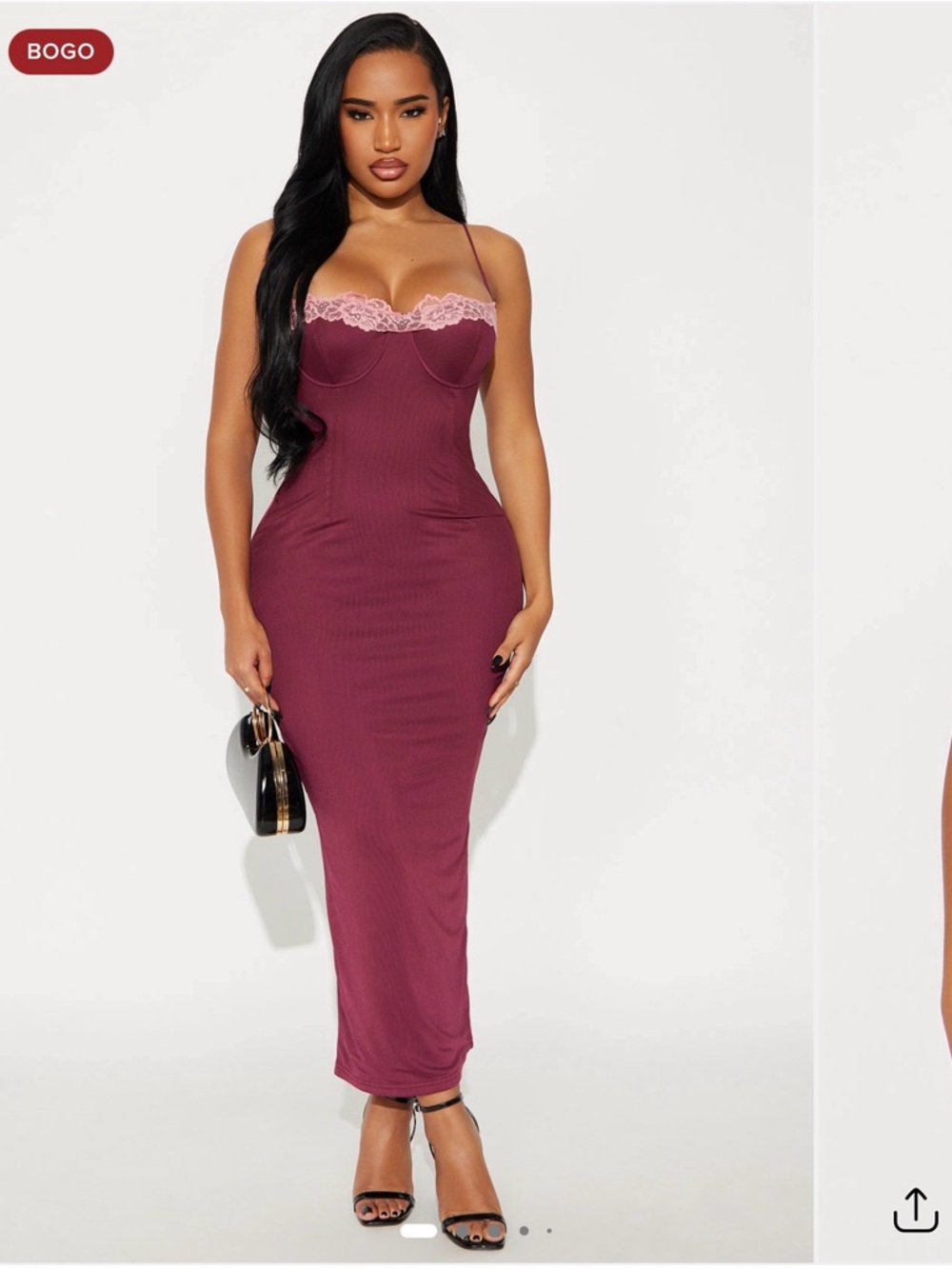 NWT-Fashion Nova Plum Maxi Dress with Pink Lace Trim